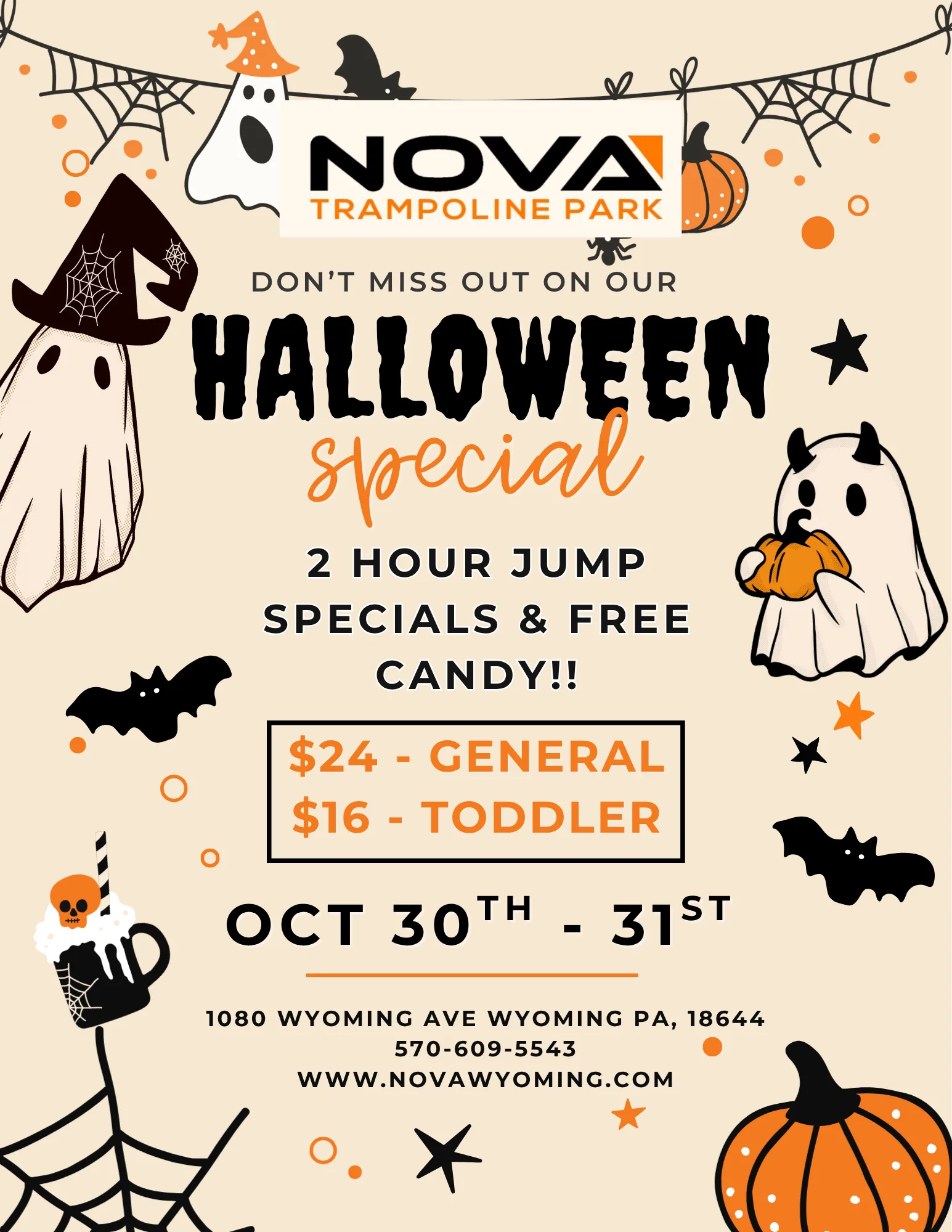 Halloween Special, 2 hour jump specials and free candy, Oct 30-31
